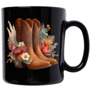 Cowgirl Floral Boots Black Mug