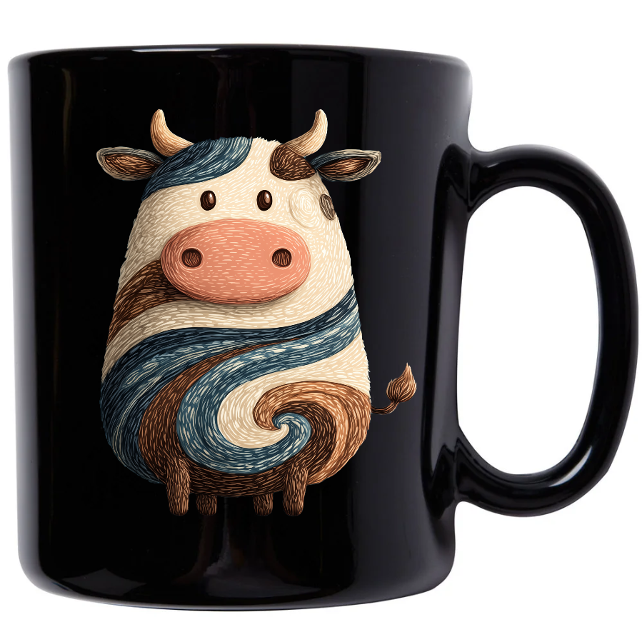 Cute Whimsical Cow Mug – Black