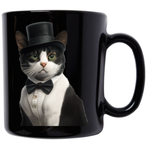 Dapper Cat in Top Hat Mug – Black