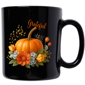 Grateful Pumpkin Floral Mug – Black