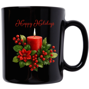 Happy Holidays Candle Mug – Black