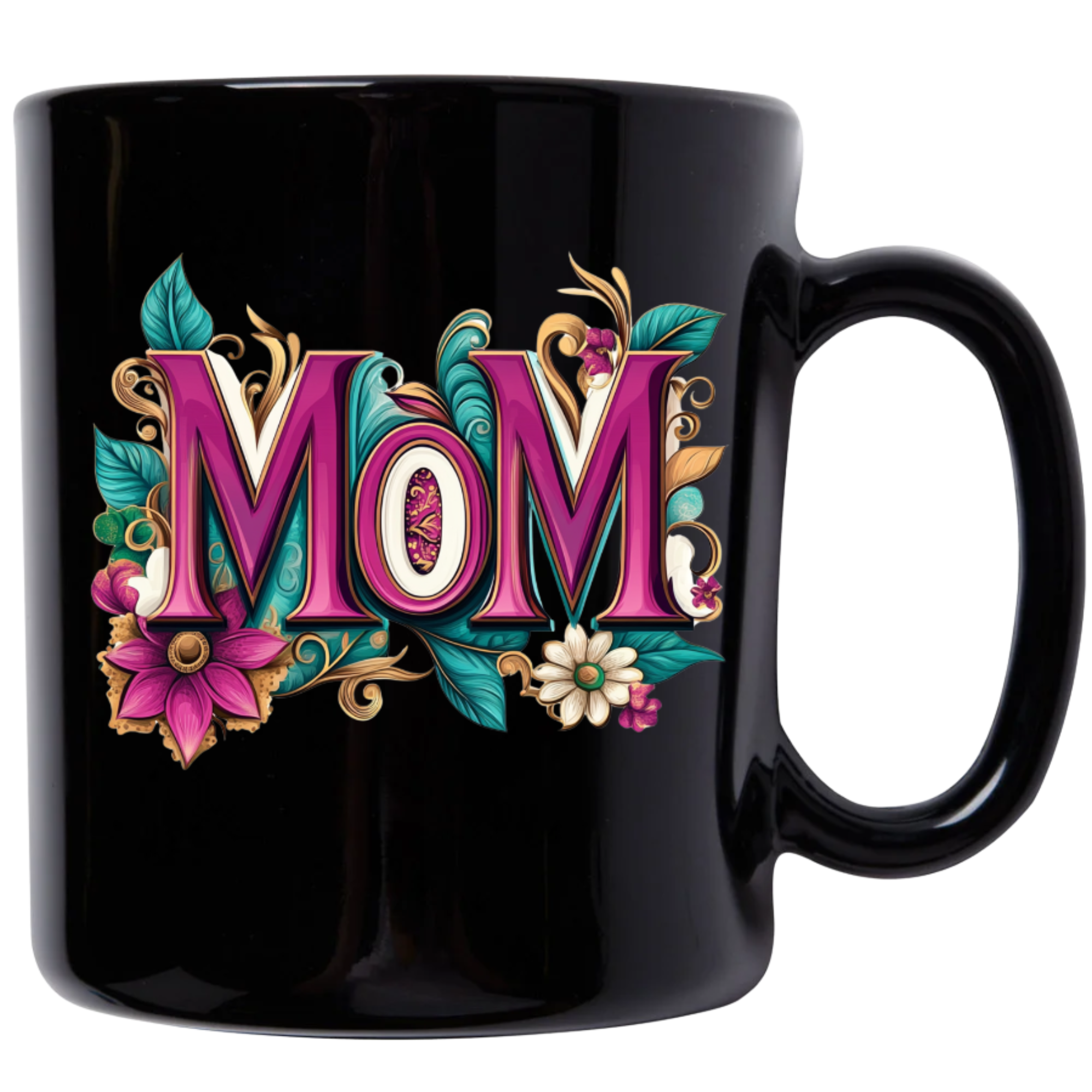 Mom Pink & Teal Black Mug