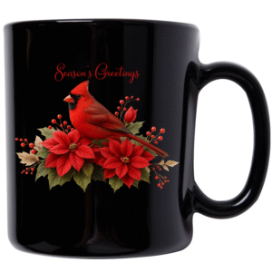 Season’s Greetings Cardinal Black Mug