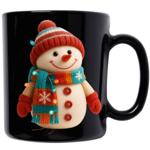 A Cozy Snowman Black Mug