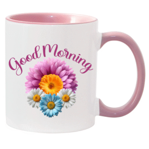 "Good Morning" Floral Pink and White Mug