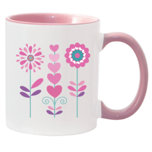 A Pink and White Floral Hearts Mug