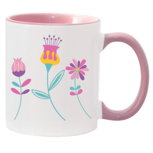 A Pink and White Whimsical Floral Mug
