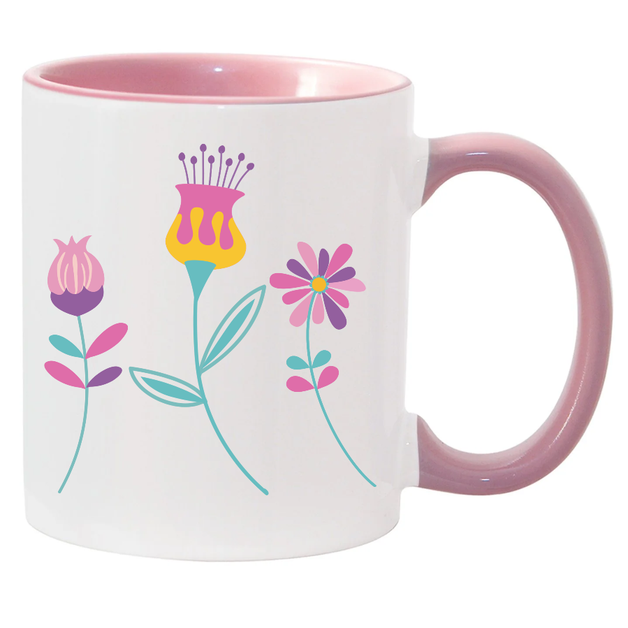 A Pink and White Whimsical Floral Mug