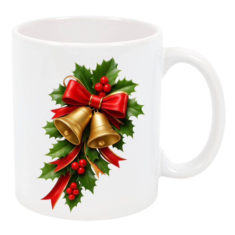 Christmas Bells & Holly White Mug