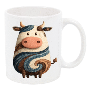 Cute Whimsical Cow Mug – White