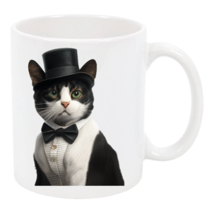 Dapper Cat in Top Hat Mug – White