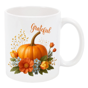 Grateful Pumpkin Floral Mug – White
