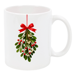 Mistletoe & Red Ribbon White Mug